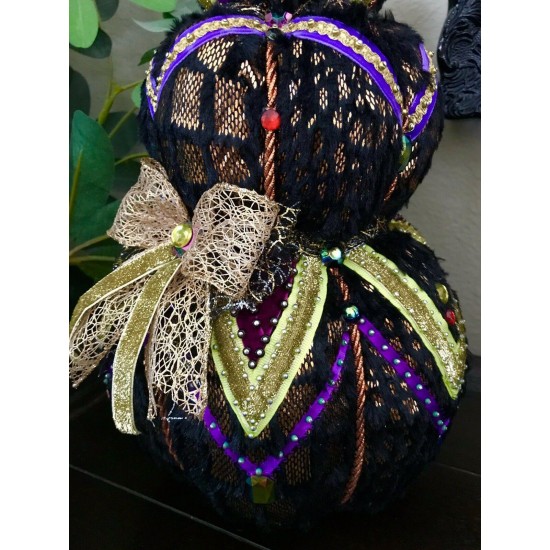 NEW FANCY HALLOWEEN 3 STACKED BEADED PUMPKINS TREE CENTERPIECE TABLE DECOR