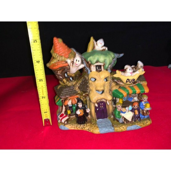 Lot of 10 Halloween House Lighted Porcelain Light Up Decor No box Spooky Hollow?