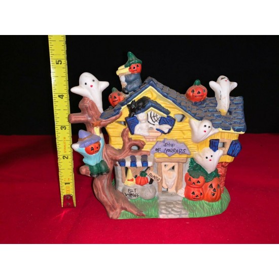 Lot of 10 Halloween House Lighted Porcelain Light Up Decor No box Spooky Hollow?