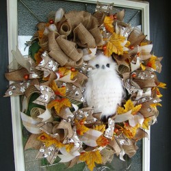 Darling Woodland Owl Fall Deco Mesh Front Door Wreath Halloween Decoration Decor