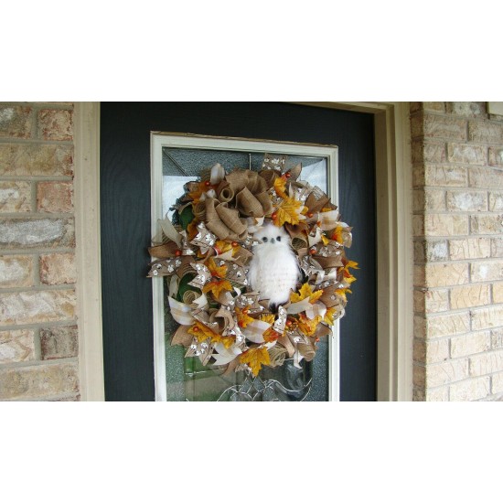 Darling Woodland Owl Fall Deco Mesh Front Door Wreath Halloween Decoration Decor