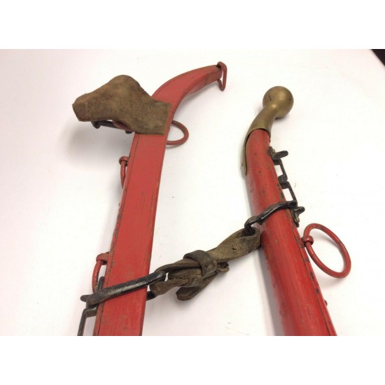 Matching Lot Red Wood Brass Sleigh Christmas Sled Harnesses Pair Decorative