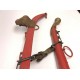 Matching Lot Red Wood Brass Sleigh Christmas Sled Harnesses Pair Decorative