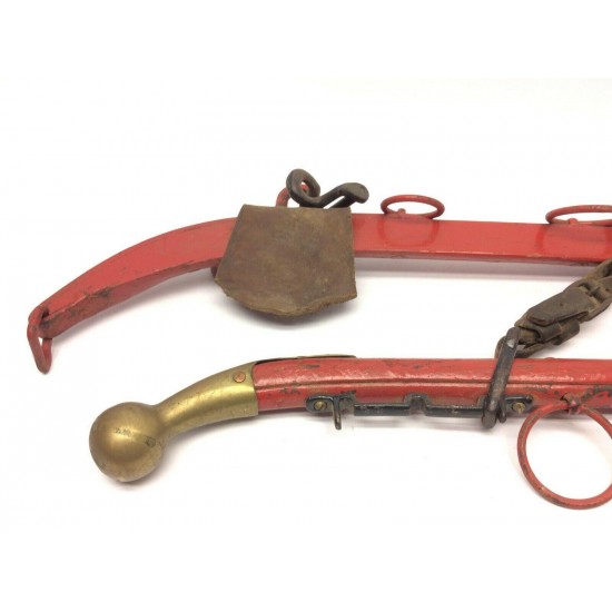 Matching Lot Red Wood Brass Sleigh Christmas Sled Harnesses Pair Decorative