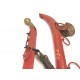 Matching Lot Red Wood Brass Sleigh Christmas Sled Harnesses Pair Decorative