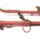 Matching Lot Red Wood Brass Sleigh Christmas Sled Harnesses Pair Decorative