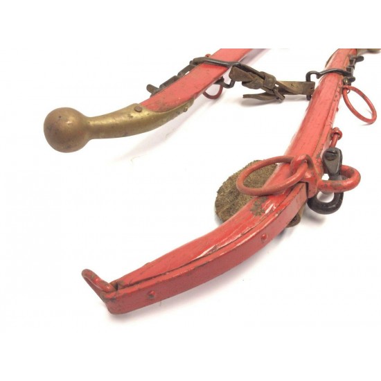 Matching Lot Red Wood Brass Sleigh Christmas Sled Harnesses Pair Decorative