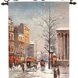 Holiday Traditions ~ Vintage Street Scene ~ Oil on Canvas Artisan Wall Hanging