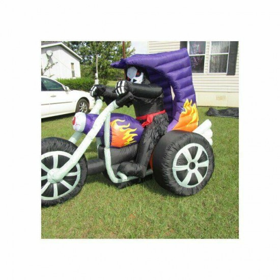 Inflatable Lighted Halloween Skeleton on Motorcycle Decoration Outdoor Yard Lawn