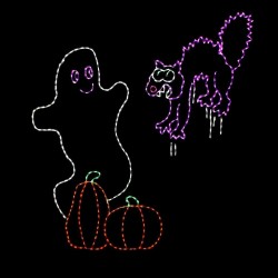 Animated Scaredy Cat Halloween LED Light metal wire frame outdoor yard display