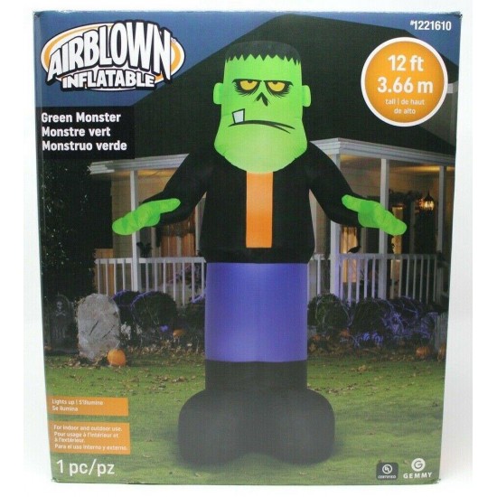 New 12 Ft Green Monster Tooth Frankenstein Gemmy Inflatable Halloween Lights Up