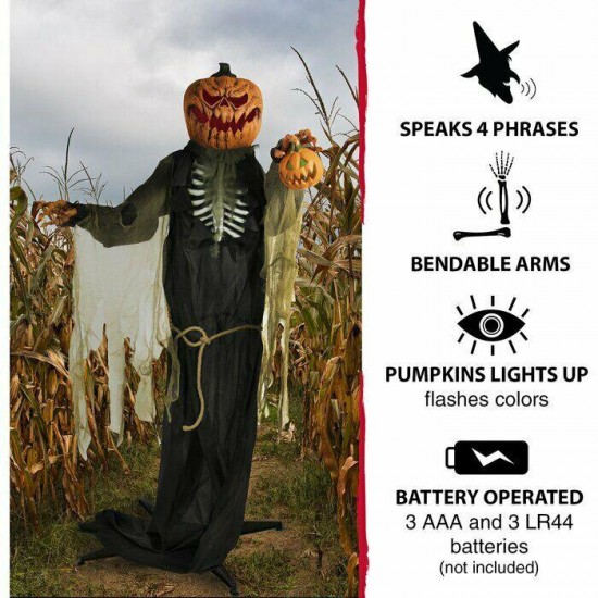 Life-Size Animated Pumpkin Man Figurine Halloween Decor Talking Lighted Outdoor