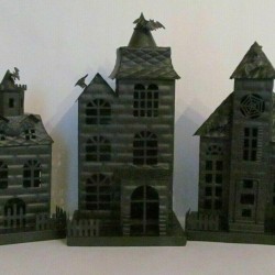 Pottery Barn Haunted Halloween Houses Metal Small Meduim Large S/3 #4645A