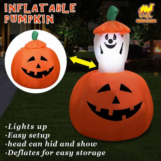 Inflatable Pumpkin and Ghost Yard Garden Decoration 4ft Animated Halloween Light