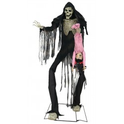 Animated Halloween LifeSize 7' Towering BoogeyMan Skeleton & Screaming Kid Prop