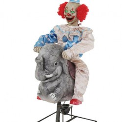 Rocking Elephant Circus Clown Creepy Animated Lights & Sounds Halloween Decor