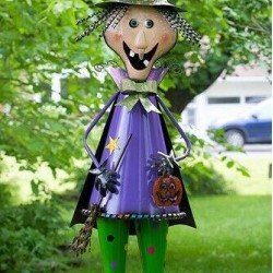 5ft Tall Metal Witch with Broom Stick Halloween Figurine Decoration