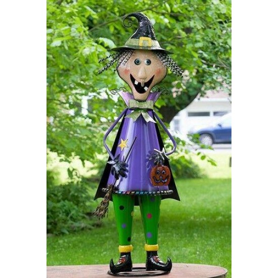 5ft Tall Metal Witch with Broom Stick Halloween Figurine Decoration