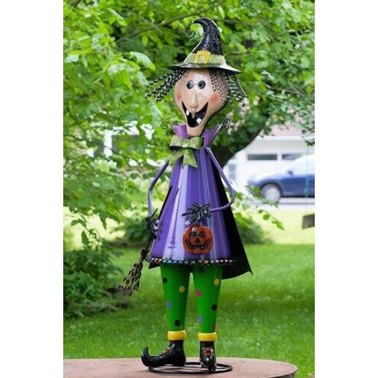 5ft Tall Metal Witch with Broom Stick Halloween Figurine Decoration