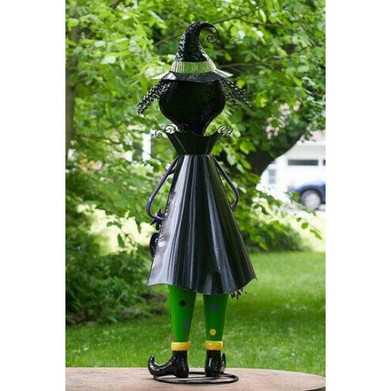 5ft Tall Metal Witch with Broom Stick Halloween Figurine Decoration