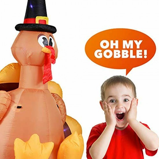 Holidayana 6ft Inflatable Turkey Pilgrim Hat Thanksgiving Decoration Built-in