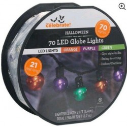 3 Rolls of Halloween 70 LED Globe Lights, Purple, Orange, Green, 21’