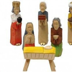 Colored German Carved Wood Christmas Nativity Scene Set of 11 Pieces  Germany