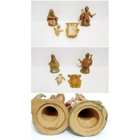 Vtg 15 pc Nativity Set & Large Wooden Creche Stable Italy Looks Like Fontanini ?