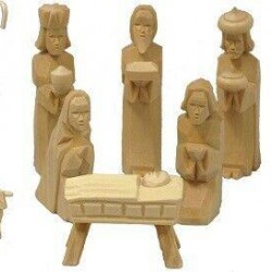 Natural German Carved Wood Christmas Nativity Scene Set of 11 Pieces