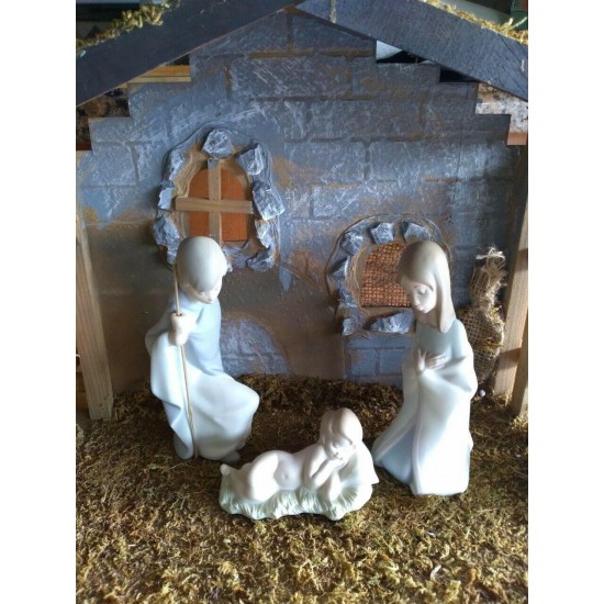 Lladro MATTE Nativity Set  Mary, Joseph & Jesus in Mint Condition Stable-New