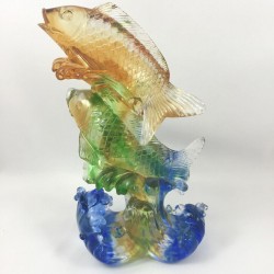 Amore Jewell Go Forward Fish Fengshui ornamen Home Office Liuli Crystal Glass