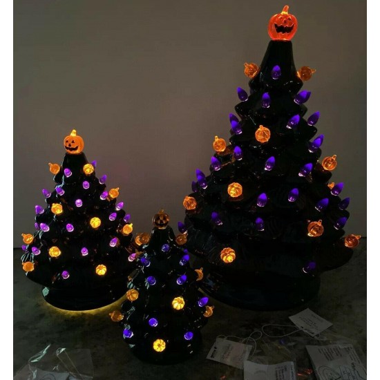 NEW 13” 8” 6” Ceramic Haunted Black Halloween Tree Pumpkin Lighted Spooky Sounds