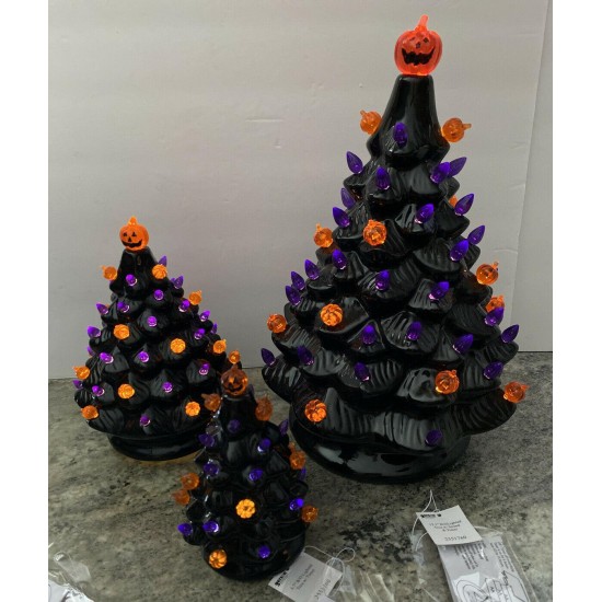 NEW 13” 8” 6” Ceramic Haunted Black Halloween Tree Pumpkin Lighted Spooky Sounds