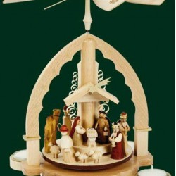 Natural Colored Nativity Scene German Christmas Tea Light Pyramid