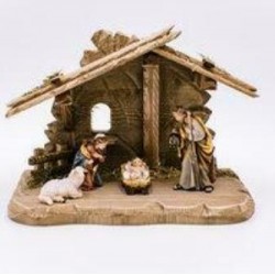 Solid Maple Nativity Scene with 4 Figurines Hand painted