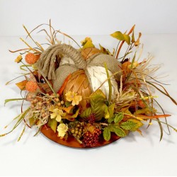 BURLAP WOOD PUMPKIN LRG CENTERPIECE FALL HARVEST THANKSGIVING FLORAL ARRANGEMENT