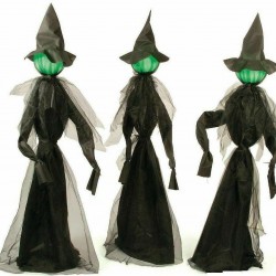 Halloween Witches Set of 3 Glowing Head Witch Outdoor Lighted Haunted House Prop