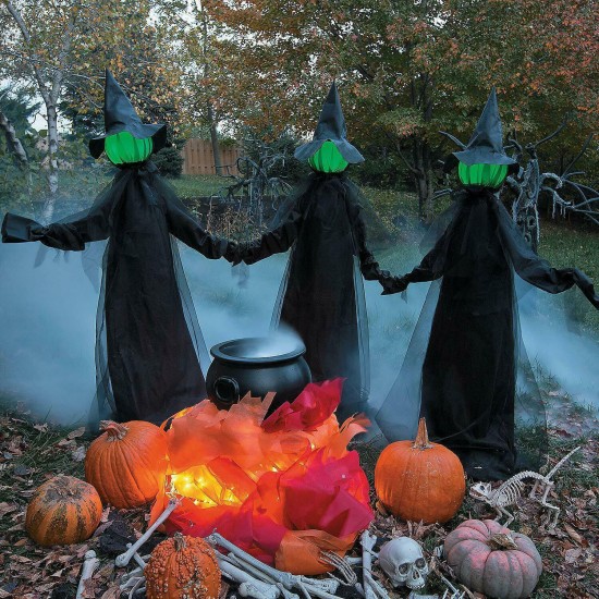 Halloween Witches Set of 3 Glowing Head Witch Outdoor Lighted Haunted House Prop