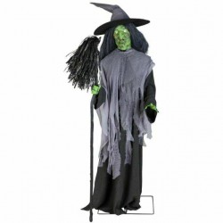 Gemmy Evil Witch with Broom Indoor Animated Halloween Prop 6.3' Tall