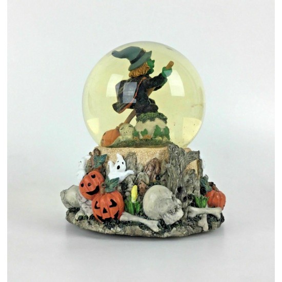 Vintage Halloween Musical Snow Globe Witch Pumpkin Ghosts Skull Decor Gift Video