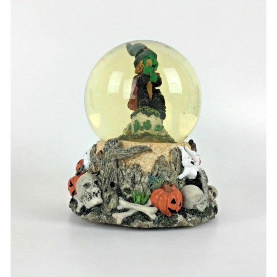 Vintage Halloween Musical Snow Globe Witch Pumpkin Ghosts Skull Decor Gift Video