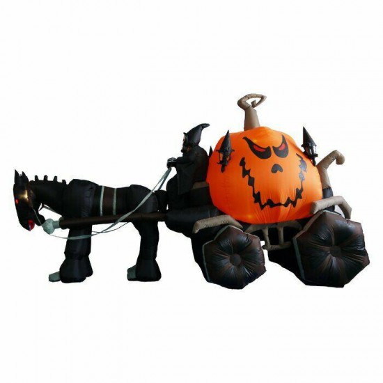 Giant Inflatable Skeleton Ghost Pumpkin Carriage Decoration Lighted Outdoor Yard