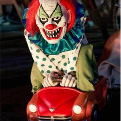 2' Spooky Driving Circus Clown Sound Activated Animatronic Halloween Decoration