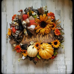 Sunflower Wreath, Fall Wreath, Pumpkin Wreath, Fall Decor, Thanksgiving Wreath