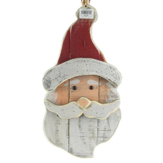 Distressed Santa Head Wooden Hanging Christmas Decor, 17-Inch