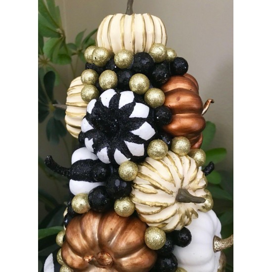 FANCY HALLOWEEN PUMPKINS TREE SCARY SKELETON  SKULL CENTERPIECE TABLE DECOR