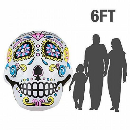 6Ft Halloween Inflatable Sugar Skull Yard Decoration Super Bright Internal Light