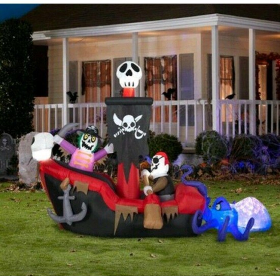 NEW - Gemmy Animated 6.5-ft x Lighted Pirate Ship Halloween Inflatable