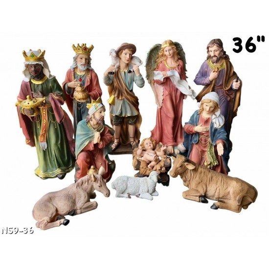 Nativity Set Jesus,Mary, Joseph, Shepherd,Guardian Angel,Three Kings & Animal