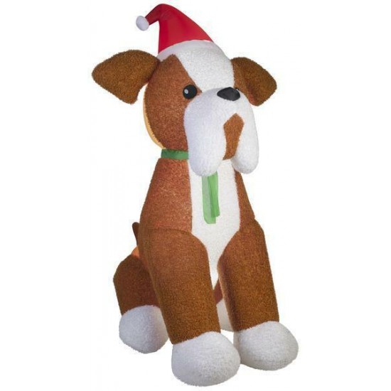 Gemmy 9' Airblown Inflatable Fuzzyplush Christmas Brown Dog with Santa Hat